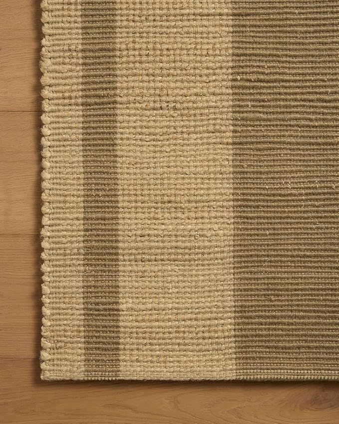 Loloi Leanne Ford Weatherstaff Collection WTS-03 Natural/Olive 2'-3" x 3'-9" Accent Rug Jute, Striped, Neutral, Entryway, Mudroom, Bathroom, and Kitchen