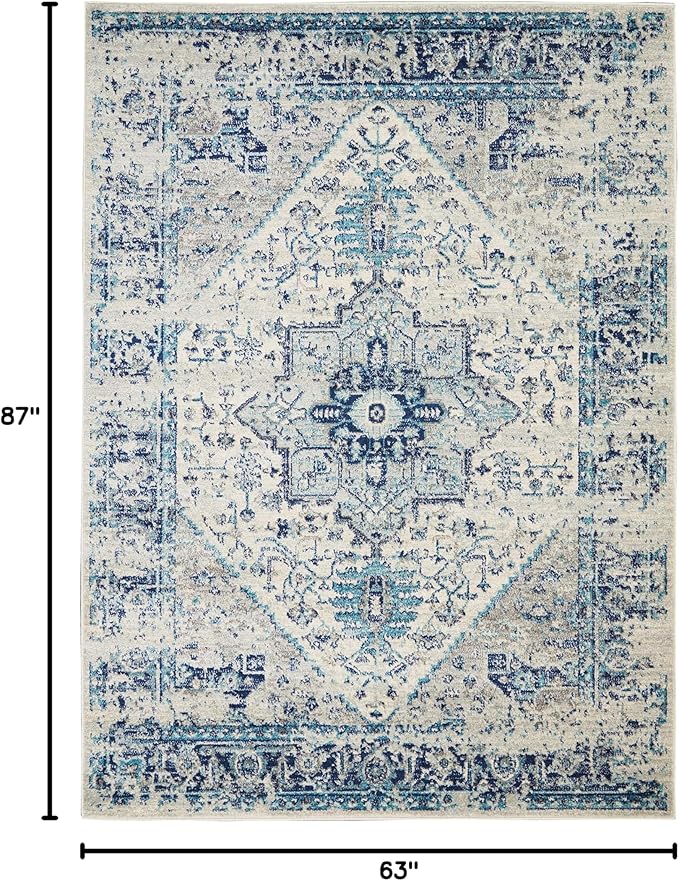 Nourison Home Tranquil Ivory/Light Blue 5'3" x 7'3" Area Rug - Easy Clean, Non Shedding, Bed Room, Living Room, Dining Room, Kitchen (5' x 7')