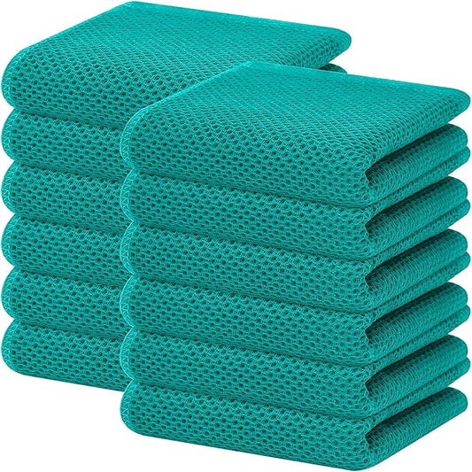 Homaxy 100% Cotton Waffle Weave Kitchen Dish Towels, Ultra Soft Absorbent Quick Drying Cleaning Towel, 13 x 28 Inches, 12-Pack, Teal