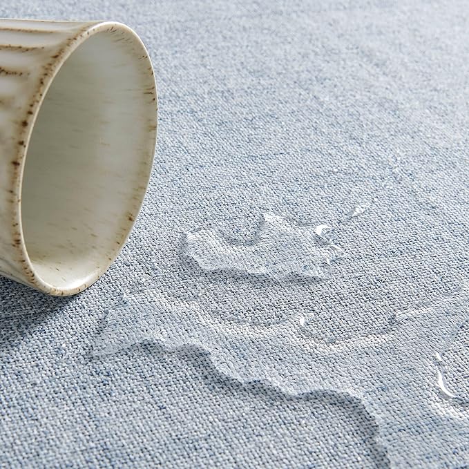 Linen Tablecloth for Rectangle Table 60x84 Inch Blue, Farmhouse Style Blue Tablecloth, Water Resistant Burlap Tablecloths for Dining Table Farmhouse Kitchen