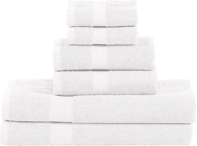 Superior 6-Piece Cotton Assorted Towel Set, Includes 2 Face/Washcloths, 2 Hand, and 2 Bath Towels, Lightweight Essentials, for Home, Gym, Beach, Bathroom, Quick Drying, Franklin Collection, White