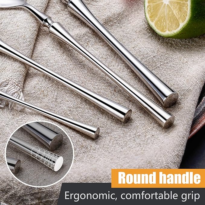 Lemeya 24-Piece Silverware Set for 6,Modern 18/10 Stainless Steel Flatware Set,Unique Rustic Cutlery Utensils Set,Spoon and Fork Set for Home, Restaurant,Wedding,Mirror Polished,Dishwasher Safe