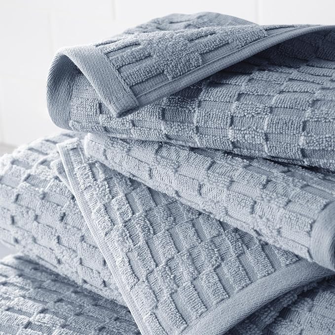 DKNY Metro Tile Quick Dry 100% Cotton Towel Set for Bathroom – 2 Bath, 2 Hand, Zero Twist, Absorbent, Supremely Soft, 550 GSM, 4 Piece, Blue