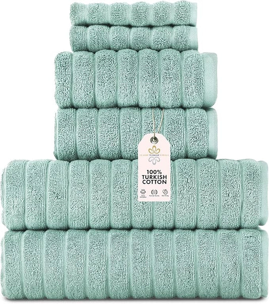 Classic Turkish Towels CTT Luxury 6 Piece Towel Set, 100% Turkish Cotton, Quick Drying, Highly Absorbent & Comfy, Includes 2 Bath Towels, 2 Hand Towels & 2 Washcloths | (Spa Green)