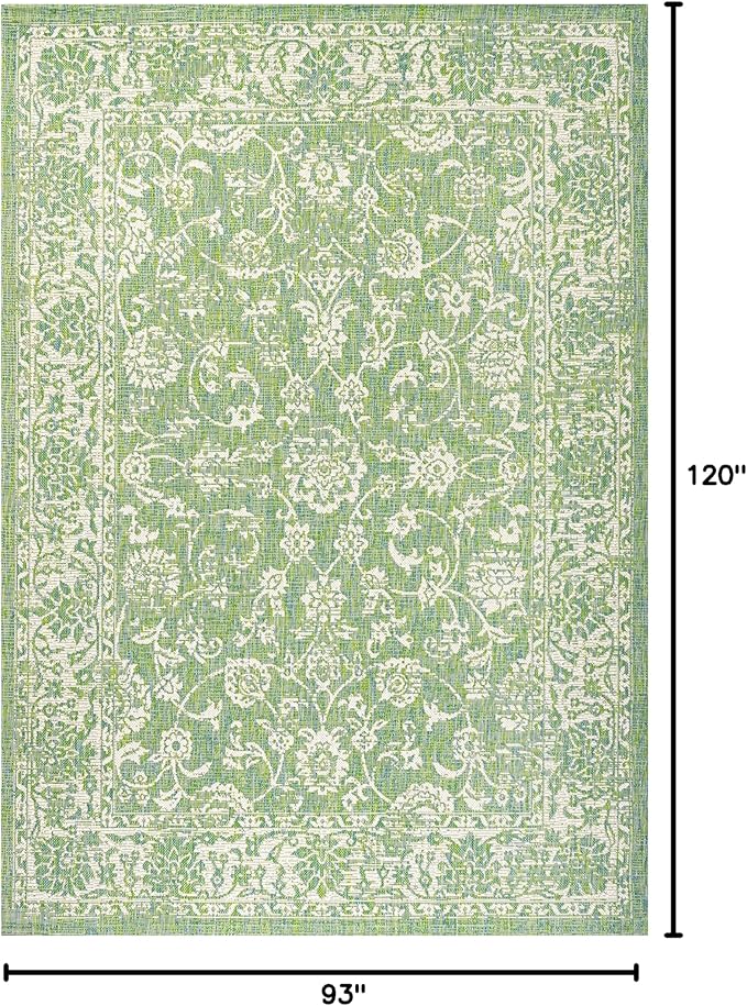 JONATHAN Y Weave Floral Indoor Outdoor Area Rug 8X10 Cream/Green, Tela Bohemian Textured for Backyard, Patio, Porch, Easy-Cleaning, High Traffic, Pet-Friendly, Non-Shedding (SMB100F-8)