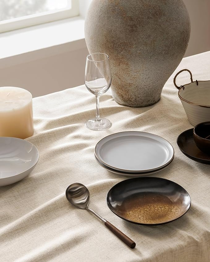 Linen Tablecloth for Rectangle Table 52x52 Inch Light Tan, Farmhouse Style Beige Tablecloth, Water Resistant Burlap Tablecloths for Dining Table Farmhouse Kitchen