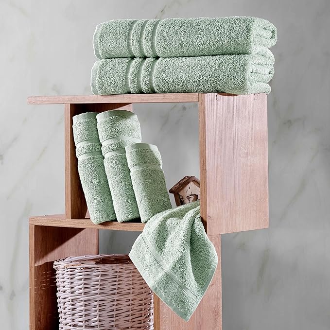 Hawmam Linen Green 6 Piece Bath Towels Set for Bathroom Original Turkish Cotton Soft, Absorbent and Premium 2 Bath Towels, 2 Hand Towels, 2 Washcloths