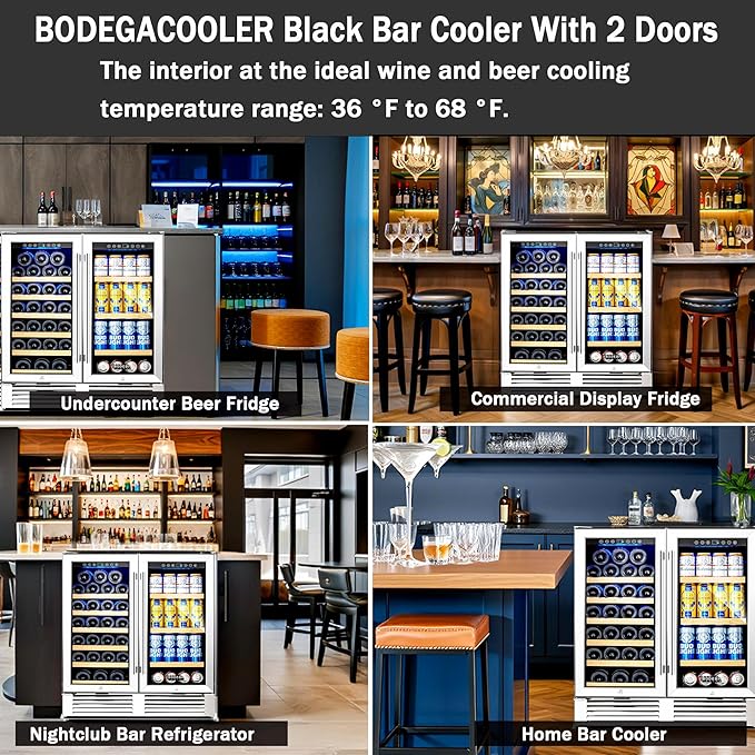 BODEGACOOLER Back Bar Cooler With 2 Glass Doors,30 Inch Under Counter Beverage Refrigerator,Large Capacity Commercial Wine and Beverage Refrigerator,LED Lighting Display Beer Wine Soda Drinks.