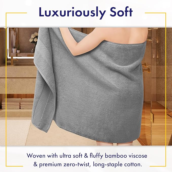 Ultra Soft & Plush Viscose from Bamboo Bath Towels - 700 GSM Luxury Bath Towels - 6 Piece Set - Super Absorbent & Quick Drying (Pewter Grey)