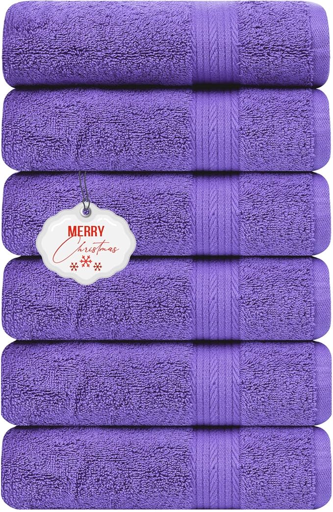 Ample Decor Bathroom Hand Towels 18 X 28 Inch 600 GSM 100% Cotton, Soft Absorbent - 6 Pcs Purple