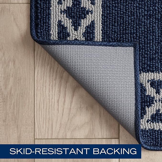 Nautica – Runner Rug 2 Piece Set | Indoor Runners for Hallways and Entry Rugs| Non-Skid Entry and Kitchen Door Mat| Machine Washable Carpet Rugs | 2'2" x 3'9" and 2'2" x 5' | Trellis Denim