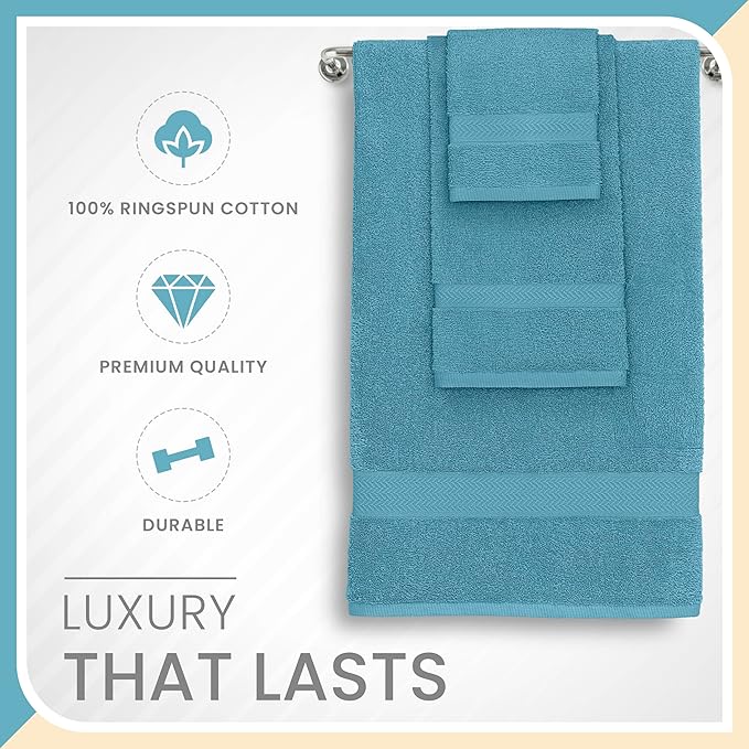 Martex 6-Piece Luxury 100% Cotton Towel Set | Quick Dry | Super Absorbent | Super Soft 100% Ringspun Cotton Towels | 2 Bath Towels | 2 Hand Towels | 2 Wash Cloths | Blue
