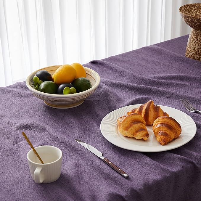 Linen Tablecloth with Tassels, Farmhouse Style Purple Tablecloth, Water Resistant Burlap Tablecloths for Square Table, 60x60 Inch Purple