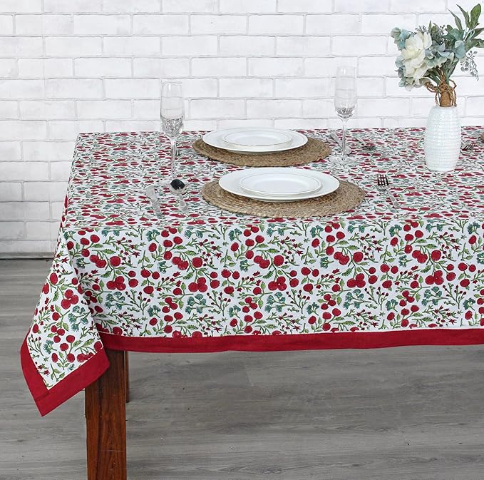 Ridhi Garnet Red Hand Block Print Cotton Rectangle Tablecloth 190" x 72" inches Reusable Table Cover Decorative Everyday Use for Dining, Farmhouse, Home, Party, Festive, Wedding, Fall