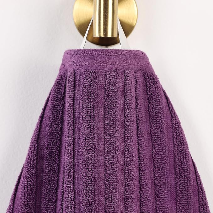 Cotton 6-Piece Solid and Ribbed Towel Set, Face Towels 13” x 13”, Hand Towels 16” x 28”, Bath Towels 27” x 54”, Plum by Superior