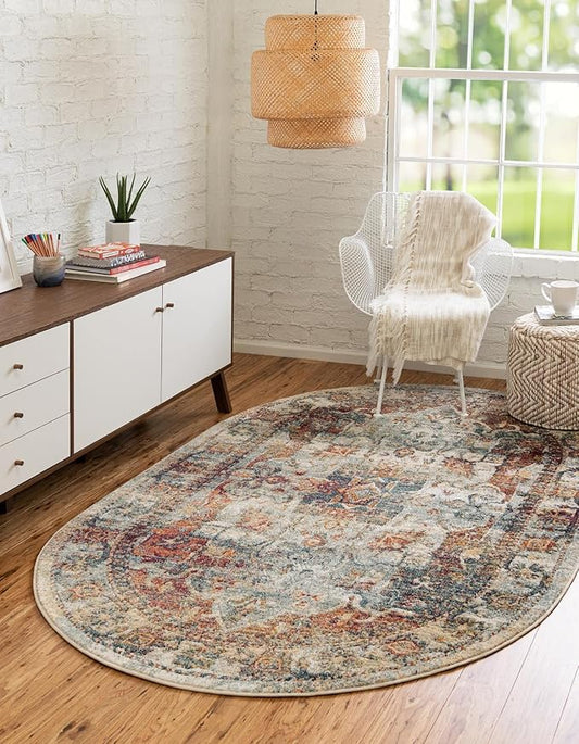 Unique Loom Isabella Collection Area Rug - Adjani (7' 10" x 10' Oval, Ivory/ Beige)