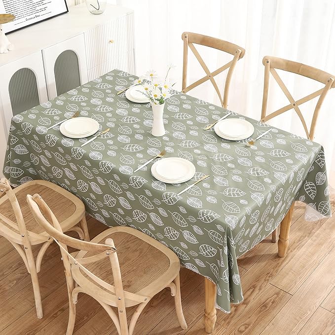 Walrus Heavy Duty Vinyl Tablecloth with Flannel Backing Waterproof Oil-Proof Plastic Table Cloth Stain-Resistant Wipeable Rectangle or Square Table Cover for Indoor and Outdoor (Leaf, 54X54 Inch)
