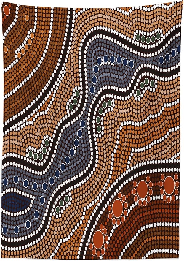 Ambesonne Art Tablecloth, Aboriginal Culture Inspired Abstract Nature Scene Native Australian Illustration, Rectangular Table Cover for Dining Room Kitchen Decor, 60" X 90", Orange Brown