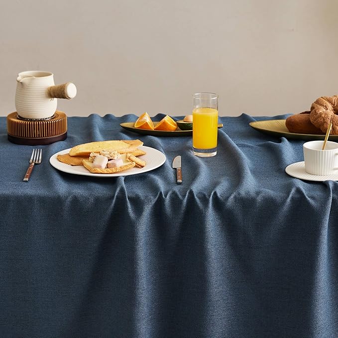 Linen Tablecloth with Tassels, Farmhouse Style Navy Tablecloth, Water Resistant Burlap Tablecloths for Rectangle Table, 52x70 Inch Navy