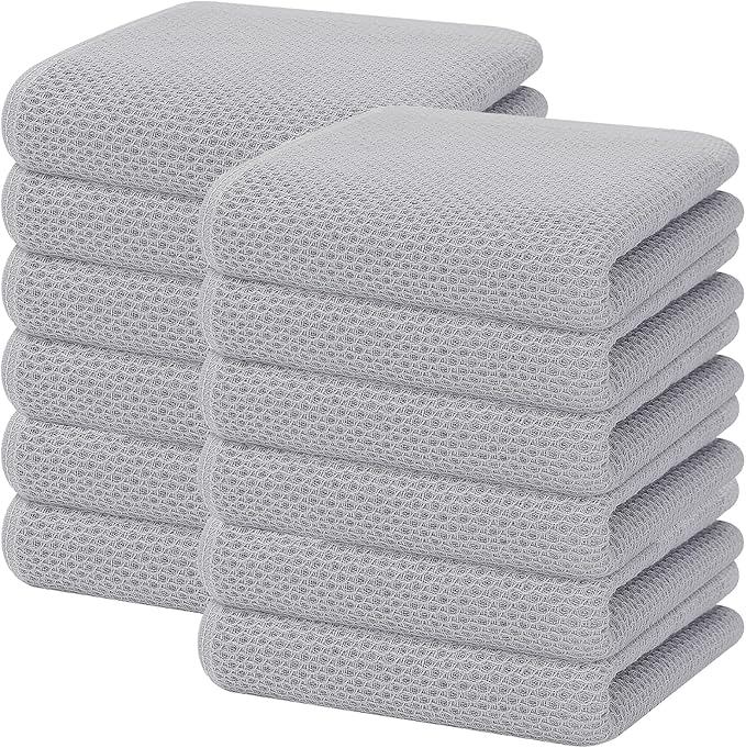 Homaxy 100% Cotton Waffle Weave Kitchen Dish Towels, Ultra Soft Absorbent Quick Drying Cleaning Towel, 13 x 28 Inches, 12-Pack, Light Gray