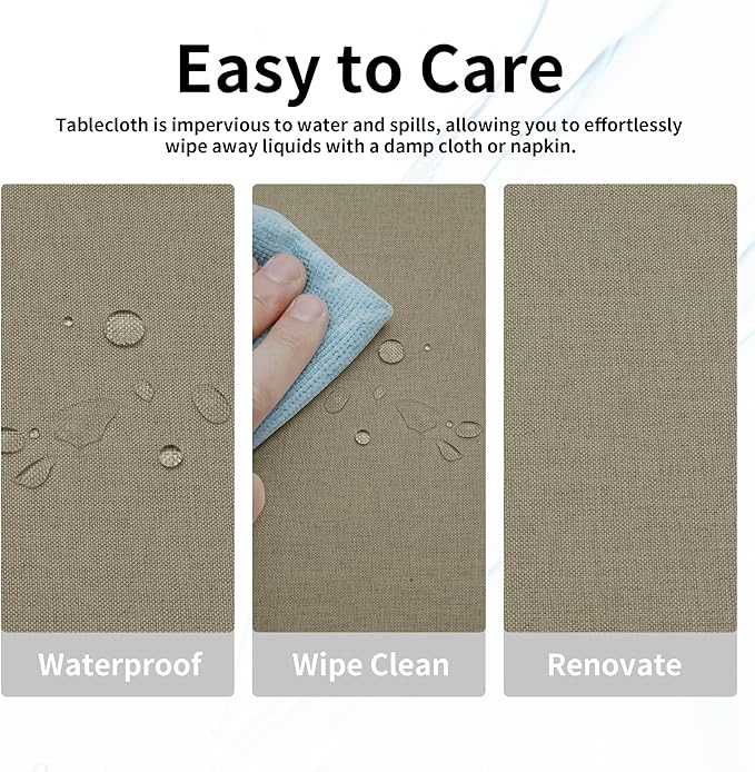 Easy-Going Faux Linen Waterproof Spill-Proof Tablecloth Stain Resistant Rectangle Table Cloth Wrinkle Free Decorative Fabric for Kitchen, Dining, Party, Weddings, Restaurants (60x102 in, Khaki)