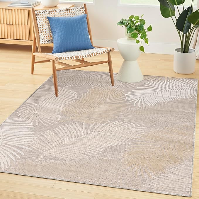 Nourison Home Suncoast Beige 5'3" x 7'3" Area Rug - Easy Clean, Non Shedding, Bed Room, Living Room, Dining Room, Kitchen (5' x 7')