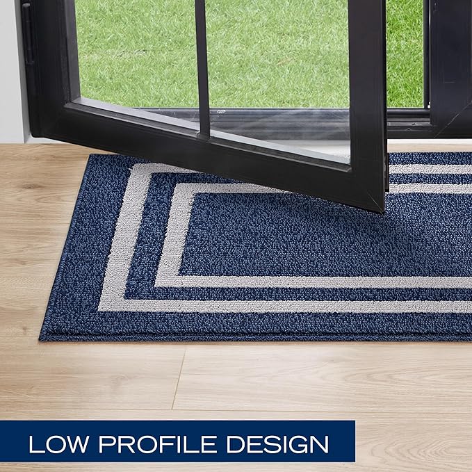 Nautica – Runner Rug 2 Piece Set | Indoor Runners for Hallways and Entry Rugs| Non-Skid Entry and Kitchen Door Mat| Machine Washable Carpet Rugs | 2'2" x 3'9" and 2'2" x 5' | Double Border Denim