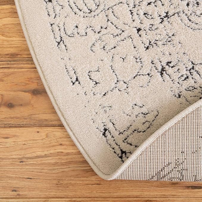 Unique Loom Isabella Collection Area Rug - Adjani (5' 1" Round, White/ Blue)