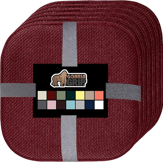 GORILLA GRIP Slip Resistant Chair Cushions, No Ties Required, Set of 6 Memory Foam Pads for Dining Room, Kitchen Table, Office, Rocking Chairs, Plush Seat Cover Cushion Pad, Home Decor, 16x16, Wine