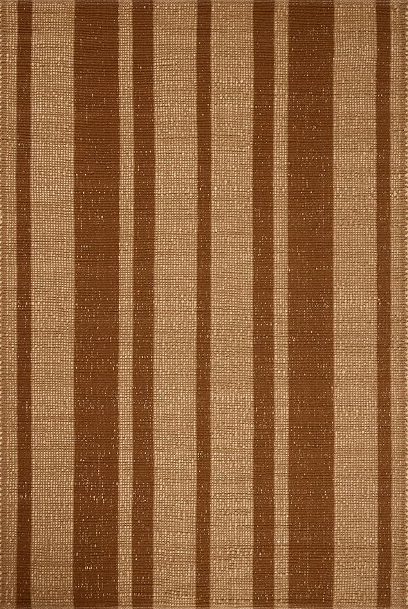 Loloi Leanne Ford Weatherstaff Collection WTS-04 Cinnamon/Natural 7'-9" x 9'-9" Area Rug Jute, Striped, Neutral, Living Room, Bedroom, Dining Room