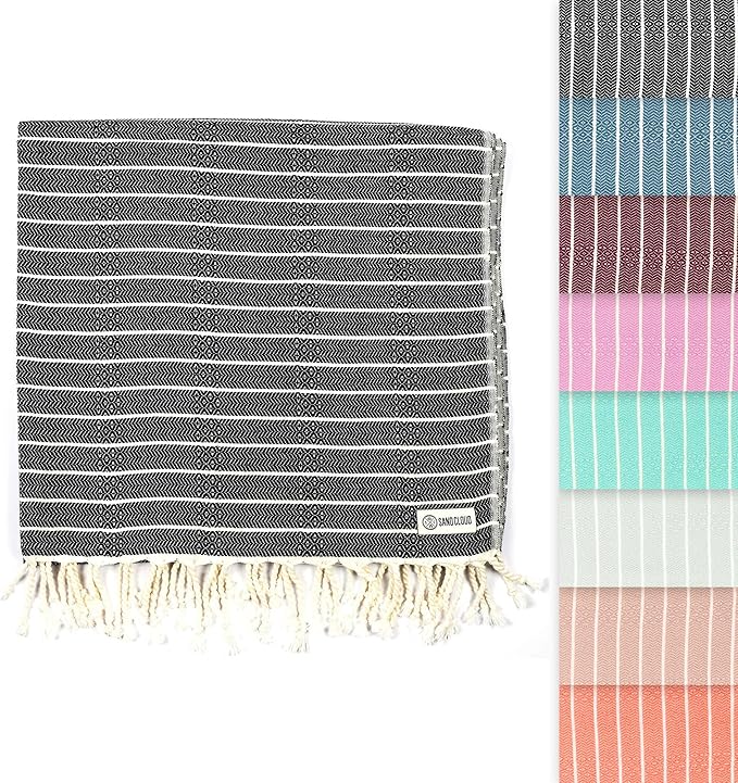 Sand Cloud Turkish Beach Towel - Sand Proof - 100% Certified Organic Turkish Towel - Quick Dry Towel for Beach, Picnic, Blanket or Bath Towel - As Seen on Shark Tank - Gocek (Black)