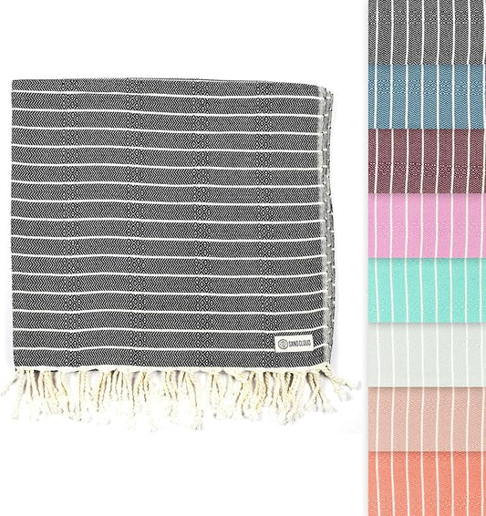 Sand Cloud Turkish Beach Towel - Sand Proof - 100% Certified Organic Turkish Towel - Quick Dry Towel for Beach, Picnic, Blanket or Bath Towel - As Seen on Shark Tank - Gocek (Black)