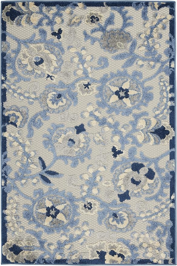 Nourison Home Aloha Blue Grey 2'8" x 4' Area Rug - Easy Clean, Non Shedding, Bed Room, Living Room, Dining Room, Kitchen (3' x 4')