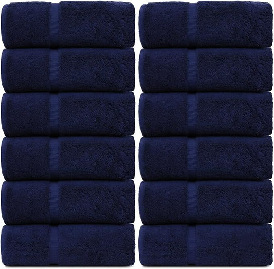 Luxury Hotel & Spa Quality, 100% Turkish Cotton 700 GSM Cloth, Eco Friendly Towel, Body wash, Makeup & Facial Cleaning, Baby, loofah, Dobby Border washcloths Towel Set 13" X 13", Navy Blue, Set of 12