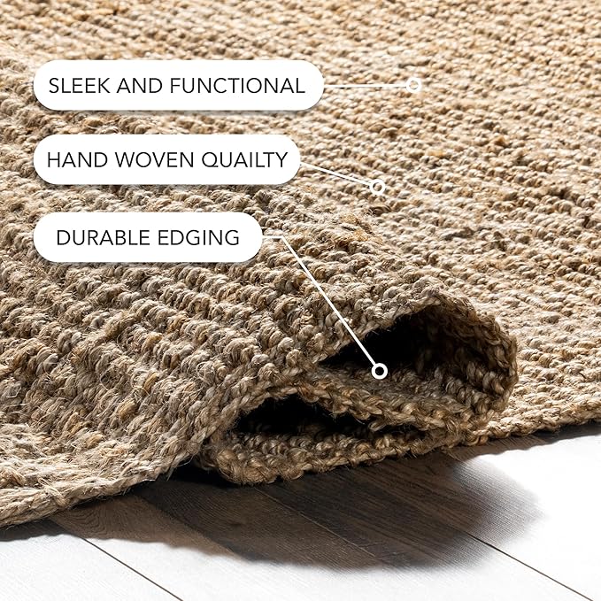 Nuloom Daniela Natural, 4' Square, Handmade, Jute, Tassel, Soft and Textured, High Traffic, Stain Resistant, Easy Clean, Durable Area Rug for Bedroom, Living Room, Dining Space, Foyer, Entryway