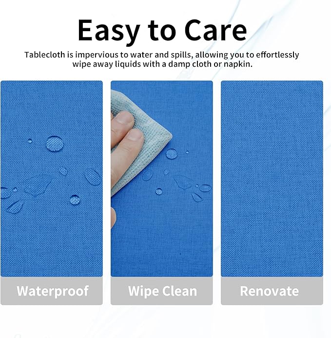 Easy-Going Faux Linen Waterproof Spill-Proof Tablecloth Stain Resistant Rectangle Table Cloth Wrinkle Free Decorative Fabric for Kitchen, Dining, Party, Weddings, Restaurants (52x70 in, Royal Blue)