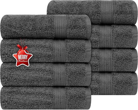 Ample Decor Hand Towel 18 X 28 Inch Pack of 8 600 GSM 100% Cotton,Oeko Tex Certified Soft Absorbent Thick Durable Premium Quality, for Hotel, Bathroom, Spa, Daily Use,Gym -Machine Washable -Grey