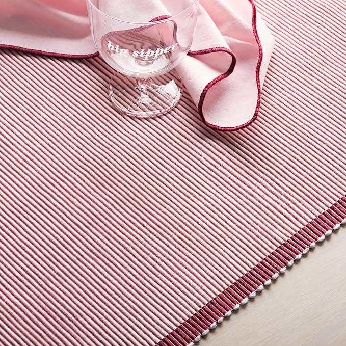 Kate Spade New York Garden Party Reversible 100% Cotton Table Runners Single Set, Woven Ribbed Design, Pink/Rose Pink, 14"x72"