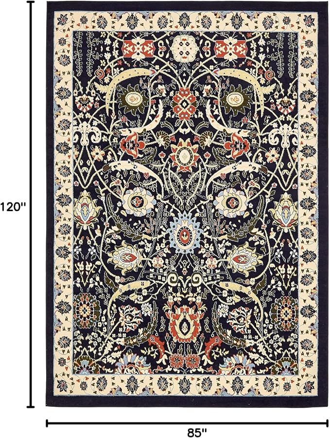 Unique Loom Espahan Collection Area Rug - Cape Cod (7' 1" x 10' Rectangle, Navy Blue/ Black)