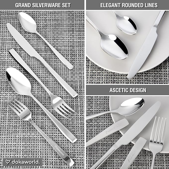 Modern Design Polished Flatware, Silverware Set for 8 persons, 40 Piece - Spoons, Forks, and Knives 18/10 Stainless Steel, Dishwasher Safe