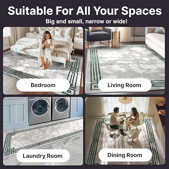 Well Woven Lezlee Abstract Modern 7'10" x 9'10" Area Rug - Emerald Green Marble Border - for Living Room, Dining Room, Bedroom