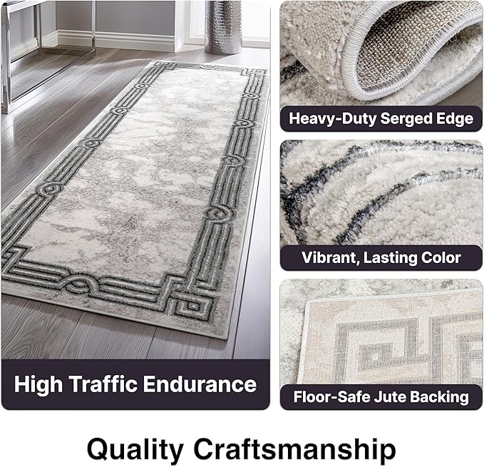 Well Woven Fairmont Collection Huntington Grey Marble Border Elegant & Soft 5x7 Area Rug Perfect for Bedroom & Living Room Durable Stain Resistant & Easy to Clean