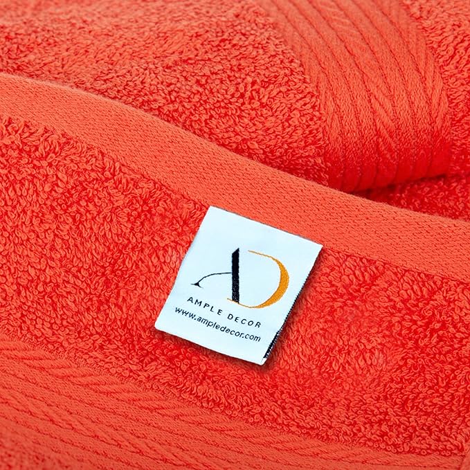Ample Decor Bath Towels Pack of 16 600 GSM 100% Cotton, Absorbent Soft Premium Quality Machine Washable, Oeko Tex Certified, for Bathroom, Hotel, Spa, Gym, Kitchen - Orange - 30 X 54 Inch