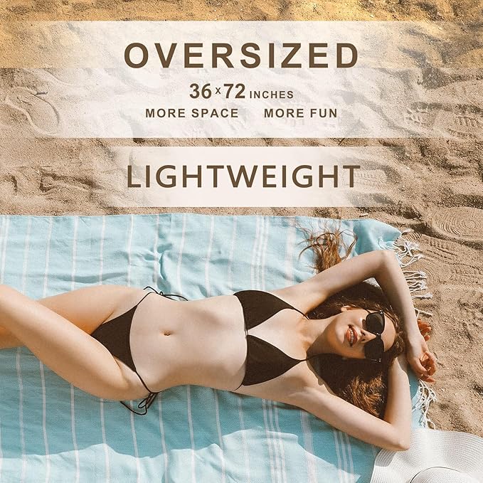 4 Packs Turkish Beach Towel Bathroom Bath Towels Set Bulk Soft Cotton Extra Large Sand Resistant Fast Drying Compact Packable Lightweight Sandrpoof Repellent Anti Repels Foldable Chamois