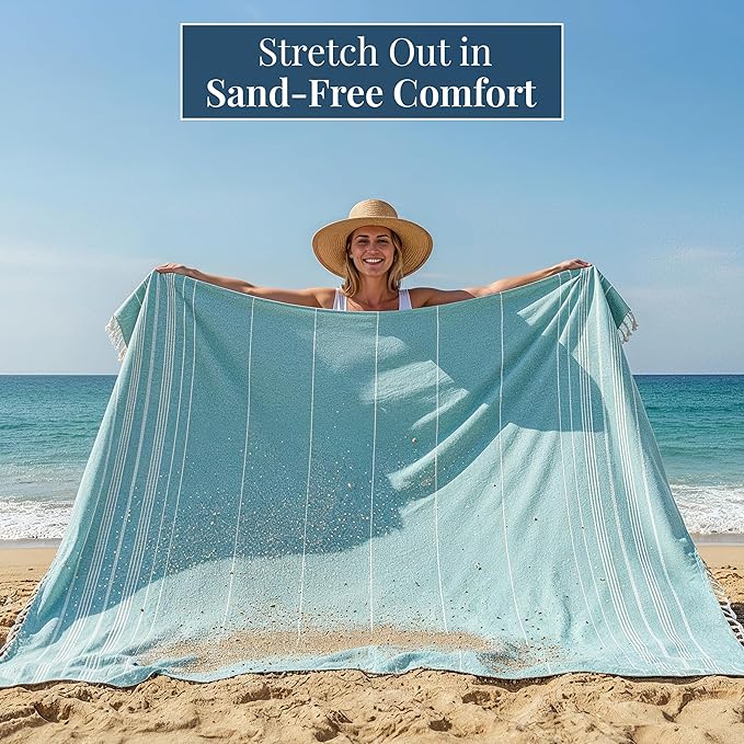 LANE LINEN Large Beach Blanket – Oversize Beach Towel, Beach Games for Family, Compact Quick-Dry Towel (82"x82"), Perfect for Lounging, Resort Stays, & Coastal Escapes - Aqua