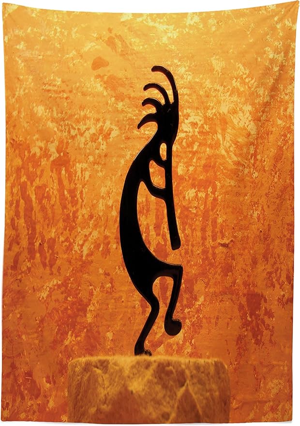 Ambesonne Retro Tablecloth, EthnicCharacter Print on Grunge Background, Rectangular Table Cover for Dining Room Kitchen Decor, 52" X 70", Orange Black