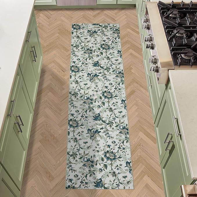 Laura Ashley Beige Edita's Garden Floral Machine Washable & Slip Resistant 26" x 72" Runner Rug