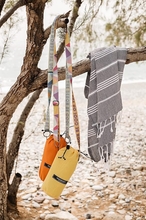 Madamelique Turkish Beach Towel with Beach Bag - 39 x 74 - Prewashed Beach Towels Oversized -%100Cotton - Quick Dry - Sand Free - Hand Loomed Turkish Bath Towels - Unique Absorbent Towel (Dark Gray)