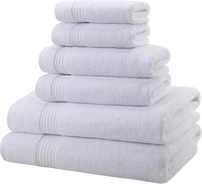 American Veteran Towel, 6 Piece Towel Set for Bathroom, 100% Cotton Turkish Bathroom Towels, 2 Bath Towels 2 Hand Towels 2 Washcloths, White