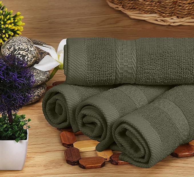 Utopia Towels 8 Piece Luxury Towel Set – Majestic Plush, Super Absorbent & Quicker-to-Dry, Thick 100% Ring Spun Cotton Towels for Bathroom, Spa & Hotel – 2 Bath, 2 Hand, 4 Washcloths, Dusty Olive